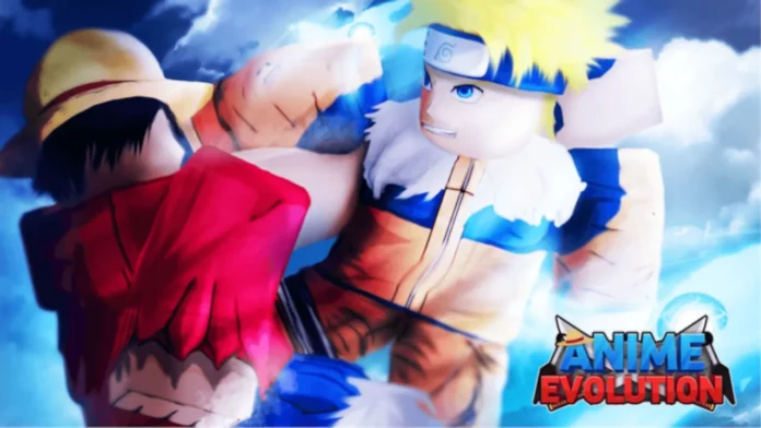 Οι χαρακτήρες του Anime Evolution Simulator μάχονται πίσω από ένα λογότυπο